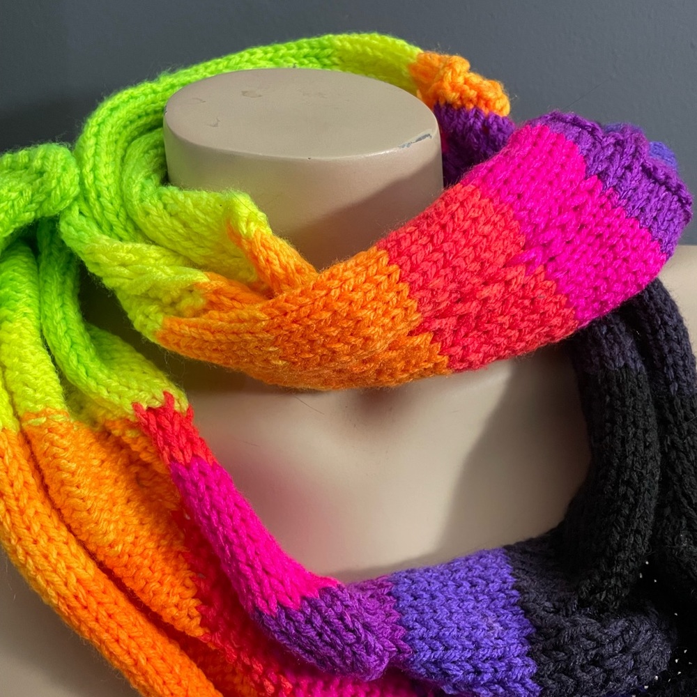 Hand Knit Neon Infinity Scarf